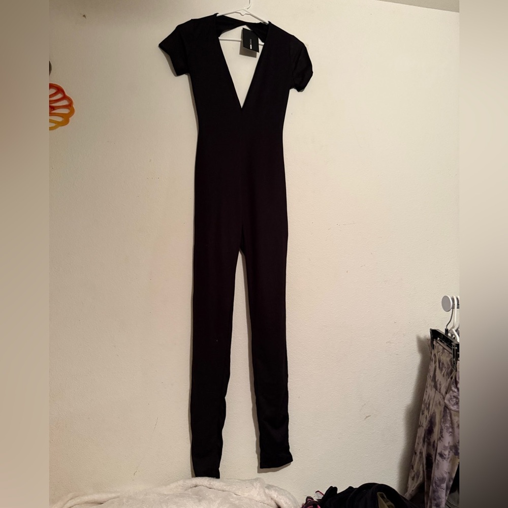 Fashion Nova Black Open-Back Jumpsuit